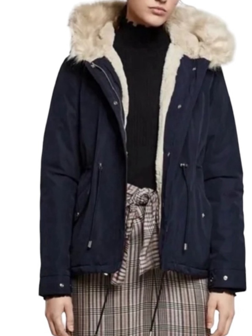 Zara Trafaluc Faux Fur Trim Hooded Parka Faux Fur Trim Puffer Size S